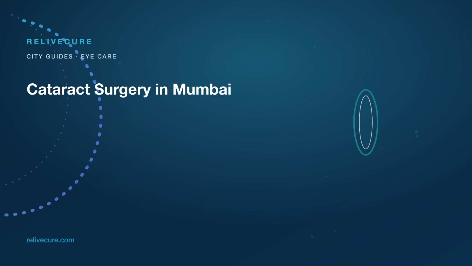 ReliveCure navy-and-cyan editorial still: Cataract Surgery in Mumbai: Monsoon Glare, Then a Lens — Not a SKU
