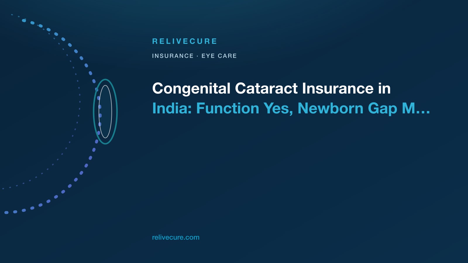 ReliveCure navy-and-cyan editorial still: Congenital Cataract Insurance in India: Function Yes, Newborn Gap Maybe