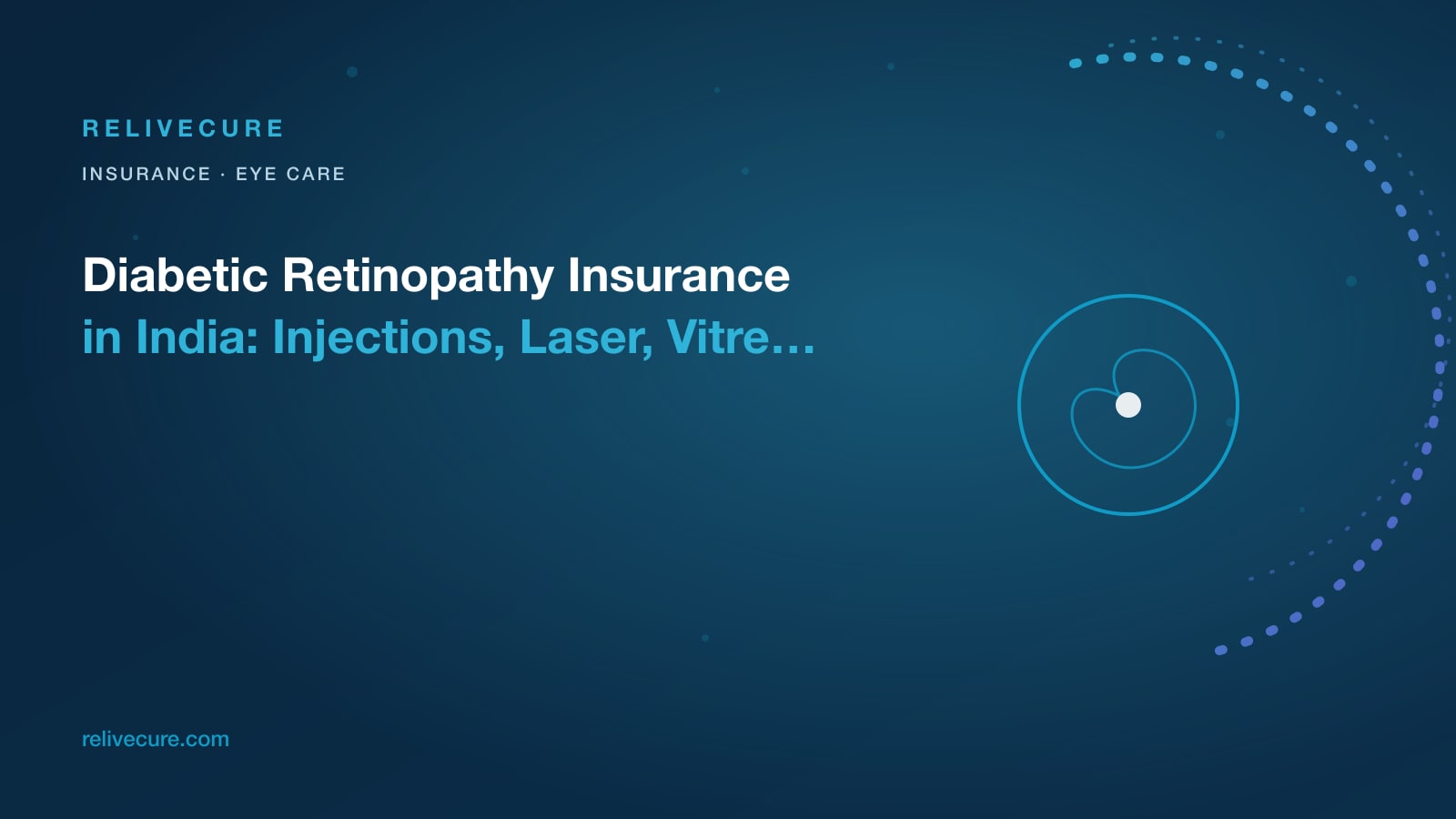 ReliveCure navy-and-cyan editorial still: Diabetic Retinopathy Insurance in India: Injections, Laser, Vitrectomy