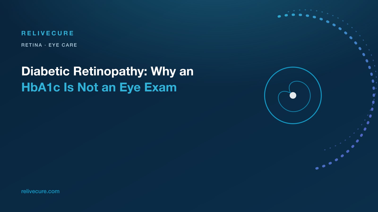 ReliveCure navy-and-cyan editorial still: Diabetic Retinopathy: Why an HbA1c Is Not an Eye Exam