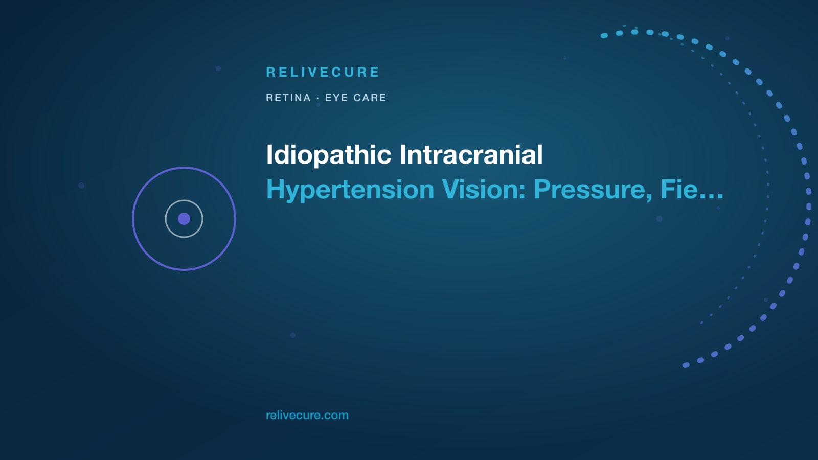 ReliveCure navy-and-cyan editorial still: Idiopathic Intracranial Hypertension Vision: Pressure, Fields, Not a Tumour Ad