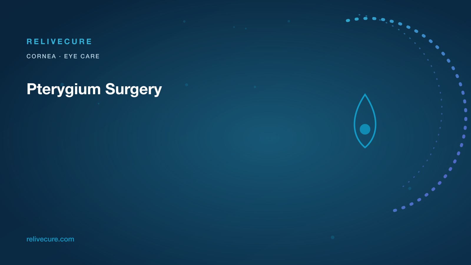 ReliveCure navy-and-cyan editorial still: Pterygium Surgery: When a Fleshy Patch on the Eye Is Worth Operating