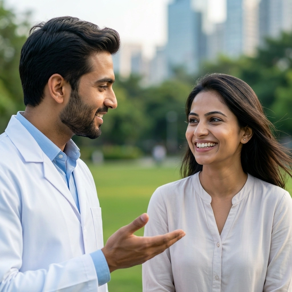 Woman smiling outdoors with clear vision after eye surgery at ReliveCure