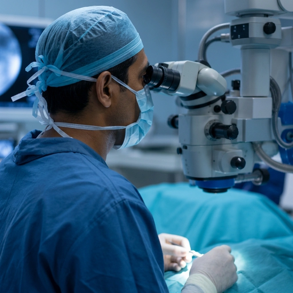 Eye surgeon performing a procedure at an accredited partner hospital